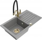 Granitinė virtuvinė plautuvė Mexen Pablo su mai&scaron;ytuvu ir sifonu, Grey/Black/Gold