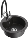 Granitinė virtuvinė plautuvė Mexen Diego su mai&scaron;ytuvu ir sifonu, Black granite/Black/Chrome