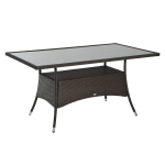Sodo stalas Stiklinis stalas Valgomojo stalas Sodo baldai Stalas, poliratas + saugus stiklas, rudas + juodas, 150x85x74 cm
