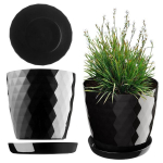 Plastikinis gėlių vazonas su stovu, gėlių dangtelis, 20 cm, juodas, Kadax