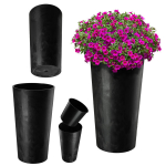 Juodas gėlių vazonas 36 cm su vidiniu įdėklu, plastiko