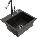 Vienguba granitinė plautuvė Mexen Milo su virtuvės mai&scaron;ytuvu Flora, Juoda/Auksinis metallic - 6505-75-670401-07-B