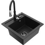 Vienguba granitinė plautuvė Mexen Vito su virtuvės mai&scaron;ytuvu Savita, Juoda/Sidabrinis metallic - 6503-73-672601-70-B