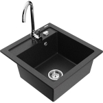 Vienguba granitinė plautuvė Mexen Vito su virtuvės mai&scaron;ytuvu Telma, Juoda/Sidabrinis metallic - 6503-73-670200-00