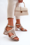 Moteri&scaron;ki odiniai sandalai su kulnu Maciejka 06459-25 Beige-Gold 32396-21