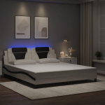 Lovos rėmas su led, baltas ir juodas, 180x200cm, dirbtinė oda
