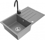 Granitinė virtuvinė plautuvė Mexen Bruno su mai&scaron;ytuvu ir sifonu, Grey/Black