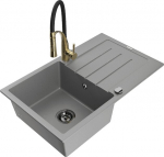 Granitinė virtuvinė plautuvė Mexen Bruno su mai&scaron;ytuvu ir sifonu, Grey/Black/Gold