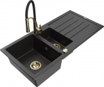 Granitinė virtuvinė plautuvė Mexen Andres su mai&scaron;ytuvu ir sifonu, Metallic black/silver/black/gold