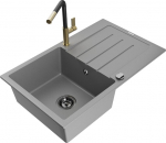 Granitinė virtuvinė plautuvė Mexen Bruno su mai&scaron;ytuvu ir sifonu, Grey/Black/Gold