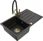 Granitinė virtuvinė plautuvė Mexen Bruno su mai&scaron;ytuvu ir sifonu, Metallic black/gold/black/gold