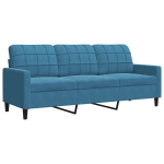 Trivietė sofa, mėlynos spalvos, 180cm, aksomas
