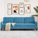 Trivietė sofa, mėlynos spalvos, 210cm, aksomas