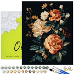 Tapyba pagal skaičius auksiniais blizgiais dažais ANT JUODOS DROBĖS Rėmelyje Oh Art! Gėlės "Nepaprastas bijūnų subtilumas" 40x50 cm