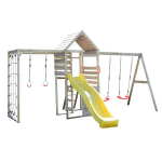 Medinė vaikų žaidimų aik&scaron;telė su supyne, čiuožykla, laipiojimo tinklu, Wendi Toys M42 Climb Tower Set