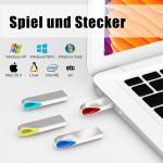 USB laikmena Usb atmintinė 16 gb, 5 vnt. pakuotė, metalinė atmintinė usb 2.0, atspari vandeniui usb atmintinė su raktų pakabuku, įvairiaspalvė