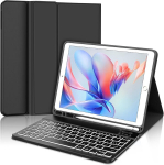 Winchking klaviatūra, skirta ipad 9th &ndash; klaviatūros dėklas, skirtas ipad 10.2 colių (9th 2021/8th 2020/7th 2019), ap&scaron;vietimas 7 spalvų azerty, (juoda)