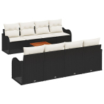9 dalių sodų sofų rinkinys su pagalvėlėmis Juodas Poli ratanas Akacija,2 vietų sodų sofa su pagalvėlėmis Juodas Poli ratanas