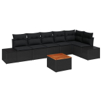 7 Dalių Sodo Sofa Rinkinys Su Pagalvėmis Juoda Poli Ratanas Akacija