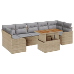 8 Dalių Sodo Sofa Rinkinys su Pagalvėmis Smėlio Poli Ratanas Akacija,2-vietė Sodo Sofa su Pagalvėmis Smėlio Poli Ratanas