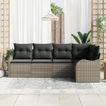 5 dalių sodo sofa rinkinys su pagalvėmis pilkos spalvos poli ratanas,2 vietų sodo sofa su saugykla ir pagalvėmis pilkos spalvos poli ratanas