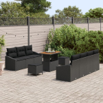 10 dalių sodo sofa rinkinys su pagalvėlėmis, juodas poli ratanas, akacijos,2 vietų sodo sofa su pagalvėlėmis, juodas poli ratanas,3 dalių sodo valgomojo rinkinys su pagalvėlėmis, juodas poli ratanas, akacijos