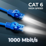 Deleycon 1 m Cat.6 Ethernet Gigabit Lan tinklo kabelis Rj45 Cat6 Patch kabelis, suderinamas su Cat.5 Cat.5e Cat.6a Cat.7 - mėlynas