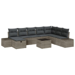 9 Dalių Sodo Sofa Set su Pagalvėmis Pilka Poli Ratanas