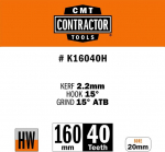 Cmt Orange Tools K16040h diskinis pjūklas i&scaron;ilginiam ir skersiniam pjovimui Hw Hw 160 x 2.2/1.4 x 20