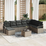 8 dalių sodo sofa rinkinys su pagalvėlėmis Juodasis poli ratanas