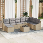 9 dalių sodo sofa komplektas su pagalvėmis bežėje poli ratano