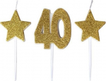 Auksinės "40" gimtadienio žvakutės su blizgučiais
