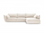 De&scaron;inioji kampinė velvet sofa Vanda, 4 sėdimos vietos, &scaron;v. smėlio sp.
