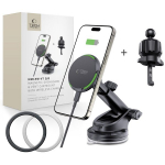 Telefono laikiklis "TECH-PROTECT" MM15W-V7 QI2 MAGNETINIS MAGSAFE PRIETAISŲ SKYDELIO IR VENTILIACIJOS ANGOS LAIKIKLIS BELAIDIS ĮKROVIKLIS 15 W JUODAS
