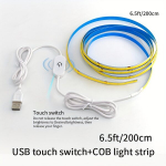 5V COB LED juostos &scaron;viesa, vidaus ap&scaron;vietimui, USB Touch 6,5 pėdų / 2M baltas