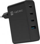 Natec GaN 100W universali USB kroviklis, 3X USB-C, 1X USB-A, Juodas