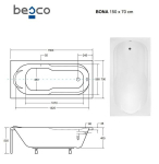 Vonia Besco Bona, 150 x 70 cm, su rifliuota balta apdaila