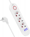 Maclean prailginimo laidas su 3 lizdais ir 3 Usb, 1.5m