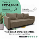 Klasikinis sofa-lova Simple X Line, su skalbinių dėže, Podrez, smėlio spalvos