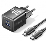 Įkroviklis ne&scaron;iojamam kompiuteriui Vention mobilus įkroviklis TZ-FEQB0-EU-01 30W, 1 Type A, 1 Type C, greitas įkrovimas, juodas