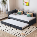 Lova 90*200cm, i&scaron;skleidžiama sofa-lova, pilka, aksominė medžiaga