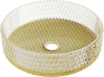 Mexen Aura stiklinis ant stalvir&scaron;io pastatomas praustuvas 39 x 39 cm, permatomas/auksinis - 24013951, 39,5x39,5x11,5 cm