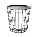 Homla SCANDI Apvalus metalinis kavos staliukas su vieta daiktams, juodas, 41&times;41&times;41 cm