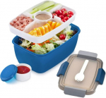 Dvisluoksnė salotų dėžutė su stalo įrankiais ir 2000 ml bento dėžute