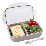Bento dėžutė kviečio stiebo, 3 skyreliai, su indais, BPA beveik, baltas