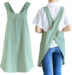 Japanese Linen Cross Back Cooking Aprons for Women Men with Pockets Cute for Baking Kitchen
