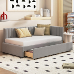 Mink&scaron;ta lova&ndash;sofa 90&times;200 cm su grotelėmis ir 2 laikymo stalčiais, pilkas aksomas, 1 vnt