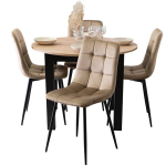 Komplektas i&scaron;skleidžiamas apvalus stalas MEBEL ELITE HARRY 4 mink&scaron;tos kėdės Smėlio spalvos