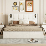 Lova 160 &times; 200 cm, su skaitymo lempa, hidrauliniu pakėlimo mechanizmu, smėlio spalvos, pliu&scaron;inis audinys