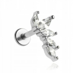 Sidabrinis labret auskaras su cirkoniu, kairysis 1,2/6 mm